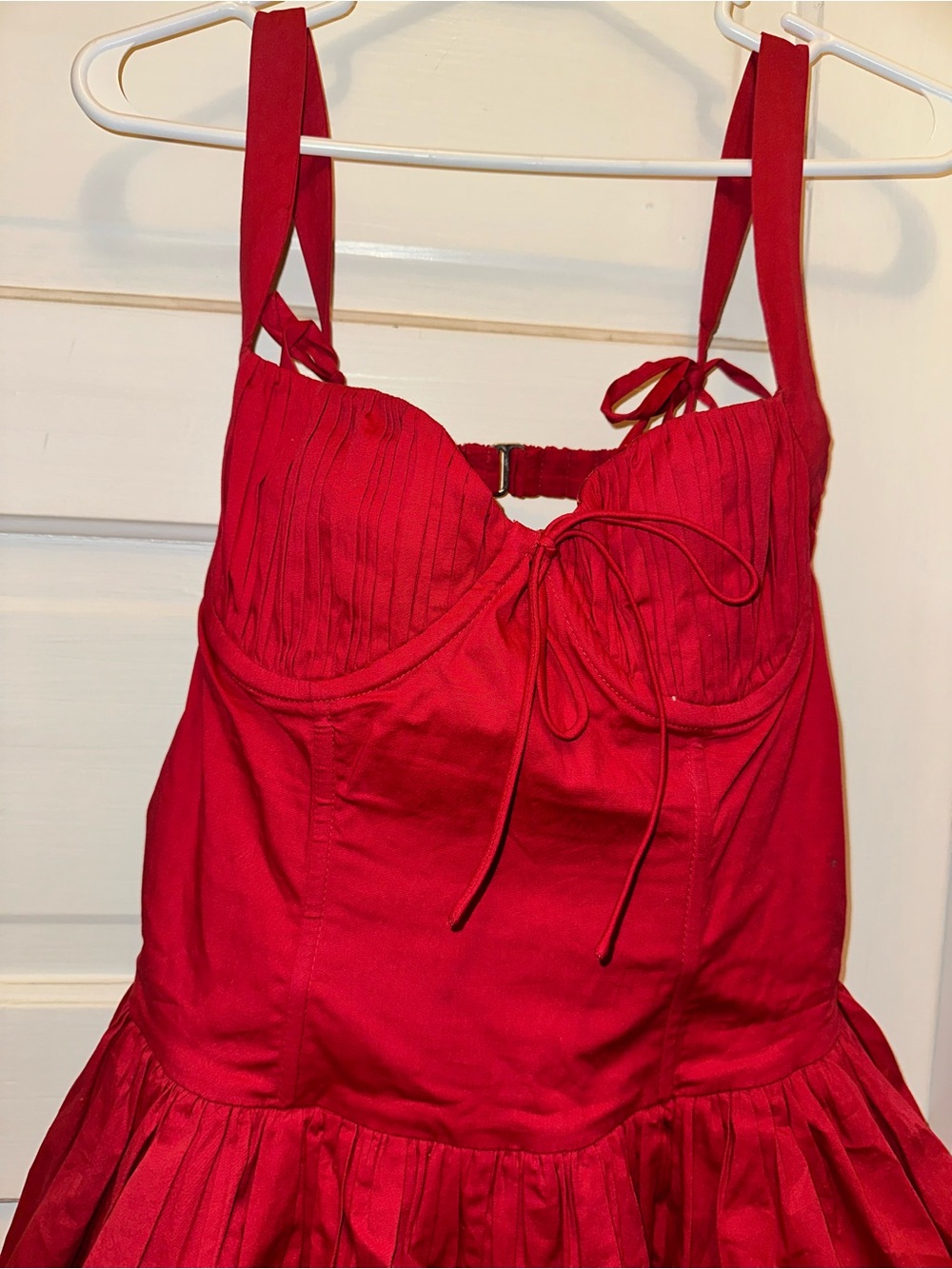 For Love & Lemons Helena Poplin Bustier Mini Dress in Red Sz Large - Picture 8 of 14